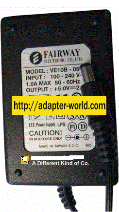 Fairway VE10B-050 AC Adapter 5VDC 2A -( ) New 2x5.5mm 100-240va