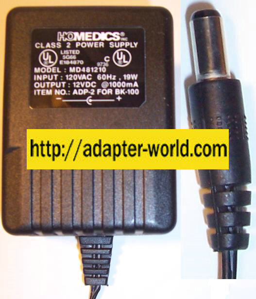 HOMEDICS MD481210 AC ADAPTER 12VDC 1A -( )2x5.5mm 120vac 1000mA
