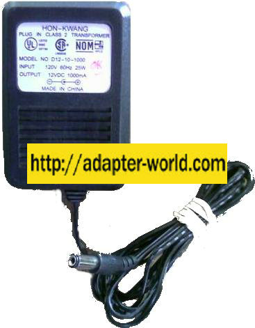 HON-KWANG D12-10-1000 AC Adapter 12VDC 1A -( ) 2.5x5.5mm 120vac