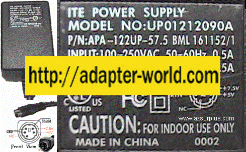 ITE UP01212090A AC Adapter 5VDC 1.5A 7.5Vdc 0.5A 5Pin New POWER
