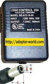 Logic Controls A12-1A-04 AC ADAPTER 7.5VAC 1A ~(~) 2.5x5.5mm 120