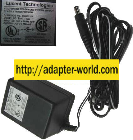 LUCENT TECHNOLOGIES SA41-118A AC ADAPTER 9Vdc 700mA -( )- COMPON