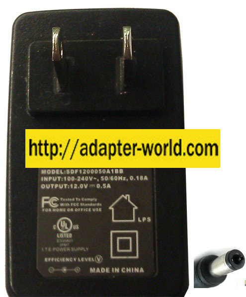 MASS POWER SDF1200050A1BB AC ADAPTER 12V DC 0.5A NEW -( )- 2x5