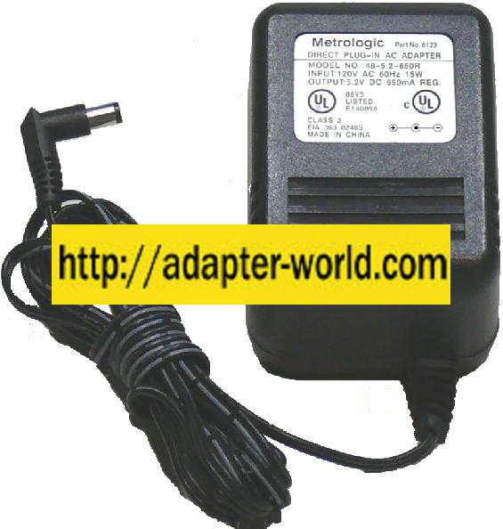 Metrologic 48-5.2-650R Ac Adapter 5.2VDC 650mA (-) 2x5.5mm 6123