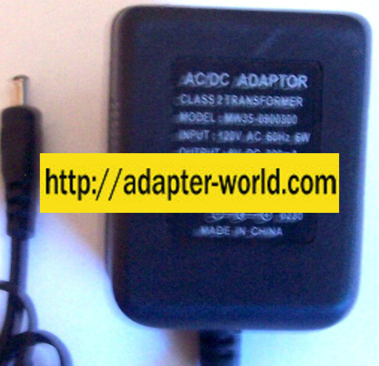 AC ADAPTER MW35-0900300 9VDC 300mA -( ) 1.5x3.5x8mm 120vac CLASS