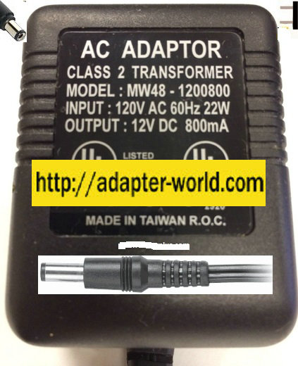 MW48-1200800 AC ADAPTER 12VDC 800mA -( ) 2x5.5mm 120vac New Pow
