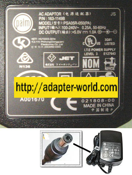 Palm PSA05R-050(PA) AC ADAPTER 5VDC 1A Power Supply Direct plugi