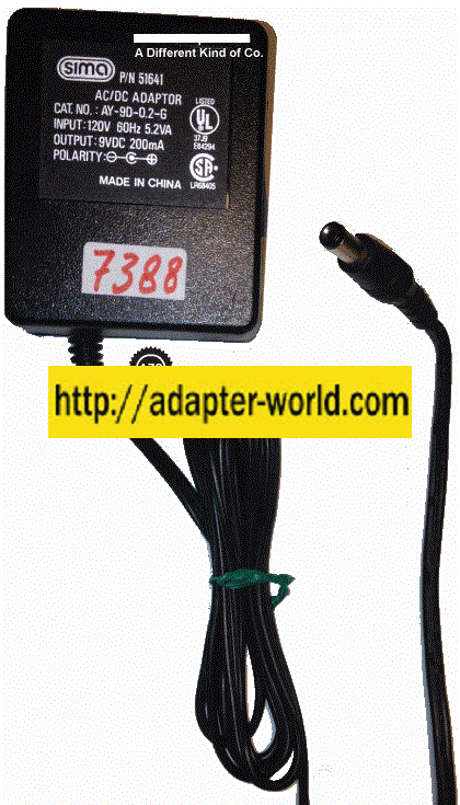 SIMA AY-9D-0.2-G AC ADAPTER 9VDC 200mA NEW CUT WIRE POWER SUPPL