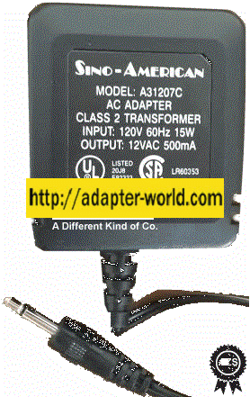 Sino-American A31207C AC ADAPTER 12Vac 0.5A 500mA NEW 3.5mm Mon