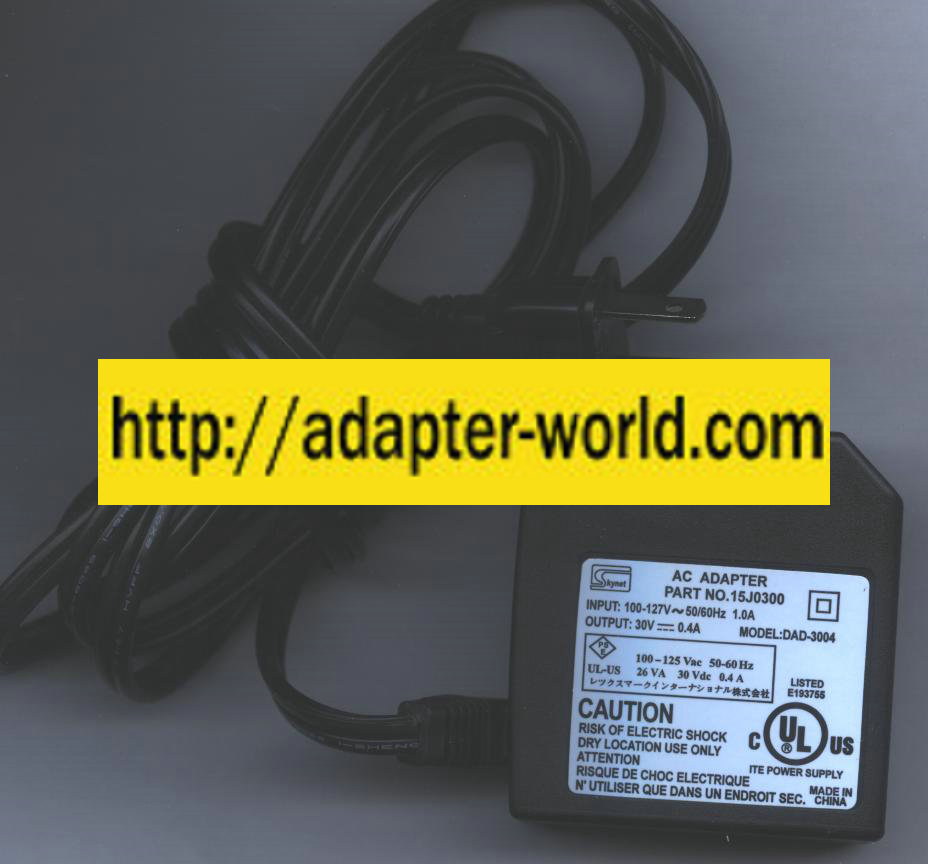 SKYNET 15J0300 DAD-3004 AC ADAPTER 30Vdc 0.4A INKJET PRINTER