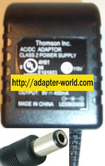 THOMSON 5-2823 AC ADAPTER 9VDC 400mA 7.5W CLASS 2 POWER SUPPLY