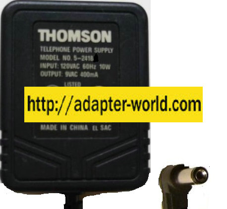 THOMSON 5-2418 AC ADAPTER 9VAC 500mA 2x5.5mm 90 ° ~(~) CLASS 2 TR