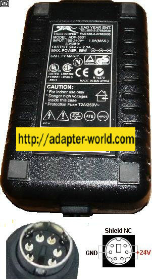 Tiger Power ADP-5501 6Pin AC Adapter 24VDC 2.3A 55W mini din 9mm