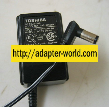 Toshiba TAC-8000BK AC Adapter 9VDC 210mA Power Supply FT-8006 fo