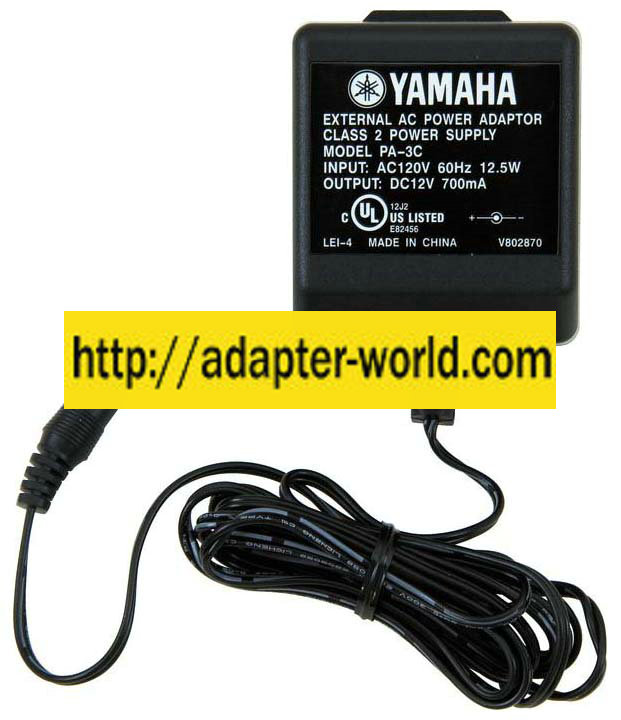 YAMAHA PA-3C AC ADAPTER 12VDC 700mA NEW -( ) 2x5.5mm STRAIGHT