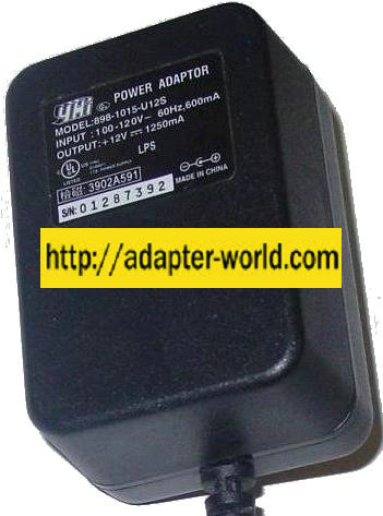 YHi 898-1015-U12S AC Adapter 12VDC 1250mA -( ) 2x5.5mm 120vac IT