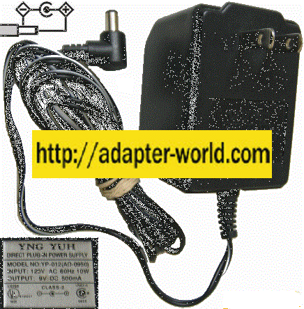 YNG YUH YP-012 (AD-0950) AC ADAPTER 9VDC 500mA Round barrel line