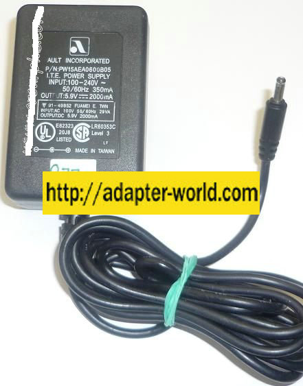 AULT PW15AEA0600B05 AC ADAPTER 5.9VDC 2000mA NEW -( ) 1.3x3.5mm