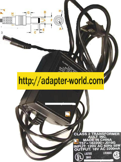 AULT T57-182200-J010G AC ADAPTER 18V AC 2200mA NEW