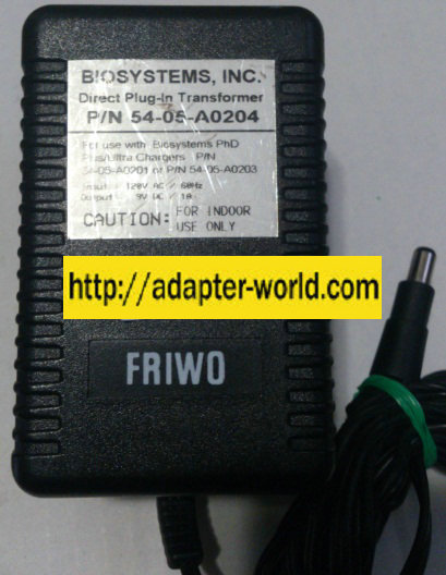 BIOSYSTEMS 54-05-A0204 AC ADAPTER 9VDC 1A NEW -( ) 2.5x5.5mm 12