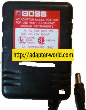 BOSS PSA-120T AC ADAPTER 9.6VDC 200mA (-) 2x5.5mm New 120vac P