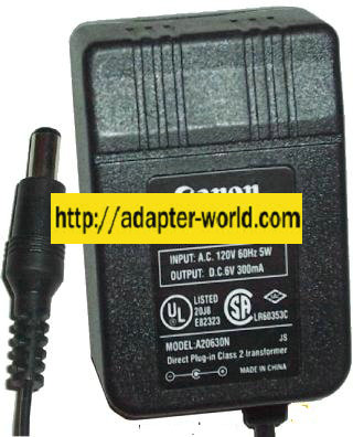 CANON A20630N AC ADAPTER 6VDC 300mA 5W AC-360 POWER SUPPLY