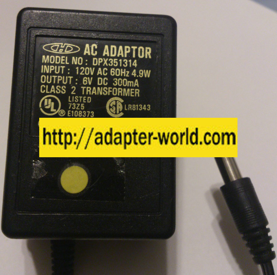 CHD DPX351314 AC ADAPTER 6VDC 300mA NEW 2.5x5.5x10mm -( )- CHD DPX351314 AC ADAPTER 6VDC 300mA NEW 2.5x5.5x10mm -( )-