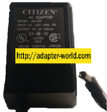 CITIZEN AD-420 AC ADAPTER 9VDC 350mA NEW 2 x 5.5 x 9.6mm