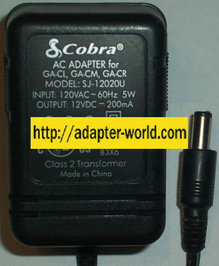 COBRA SJ-12020U AC DC ADAPTER 12V 200MA POWER SUPPLY