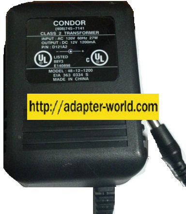 CONDOR 48-12-1200 AC ADAPTER 12VDC 1200mA NEW 2.5x5.5x11.4mm