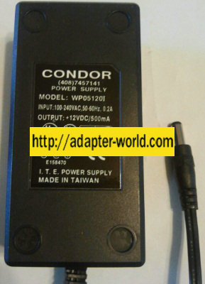 CONDOR WP05120I AC ADAPTER 12V DC 500MA POWER SUPPLY