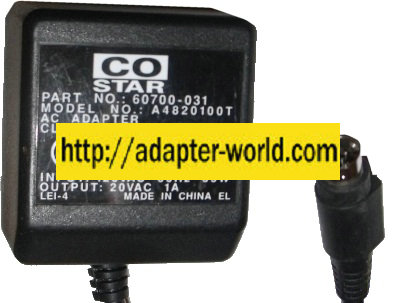 CO STAR A4820100T AC ADAPTER 20V AC 1A 35W POWER SUPPLY