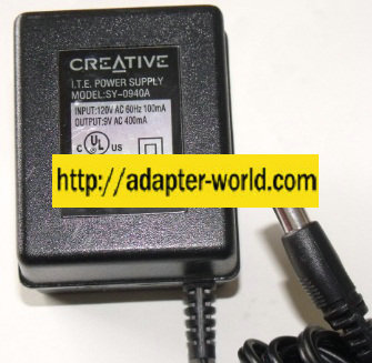 CREATIVE SY-0940A AC ADAPTER 9Vdc 400mA NEW 2 x 5.5 x 12 mm pow