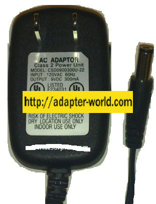 CSD0900300U-22 AC ADAPTER 9VDC 300mA NEW 2 x 5.5 x 12mm