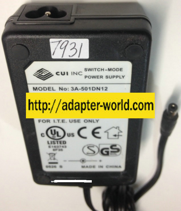 CUI 3A-501DN12 AC ADAPTER NEW 12VDC 4.2A -( )- 2.5x5.5mm SWITCH