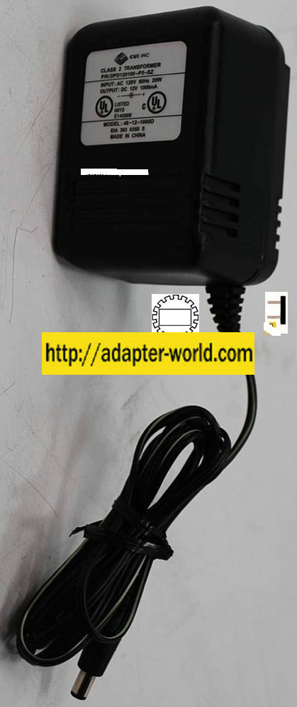 CUI 48-12-1000D AC ADAPTER 12VDC 1A -( )- 2x5.5mm 120VAC POWER S