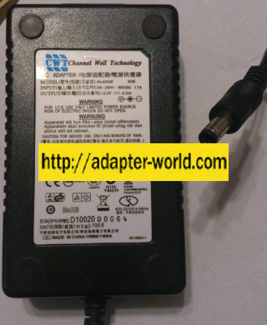 CWT PAA050F AC ADAPTER 12VDC 4.16A NEW 2.5x5.5mm -( ) 100-240Va CWT PAA050F AC ADAPTER 12VDC 4.16A NEW 2.5x5.5mm -( ) 100-240Va