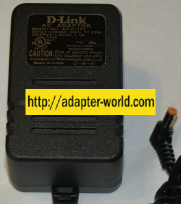 D-LINK AD-071A5 AC ADAPTER 7.5VDC 1.5A NEW 90 ° -( ) 2x5.5mm 120