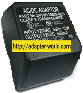 D41W120500-M2/1 AC ADAPTER 12VDC 500mA NEW POWER SUPPLY 120V