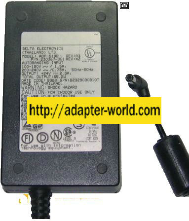 DELTA ADP-51BB AC ADAPTER 24V-2.3A -( ) 2.5x5.5mm 230367-001 Po