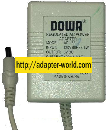 DOWA AD-168 AC ADAPTER 6V DC 400mA NEW (-) 2x5.3x11.3mm 90 DE