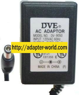 DVE DV-9050 AC ADAPTER 9VDC 50mA CLASS 2 TRANSFORMER