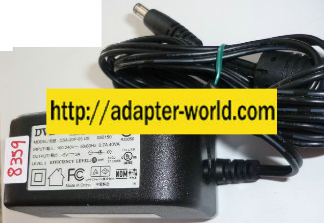 DVE DSA-20P-05 US 05010 AC ADAPTER 5VDC 3A NEW -( ) 1.7x5mm RO