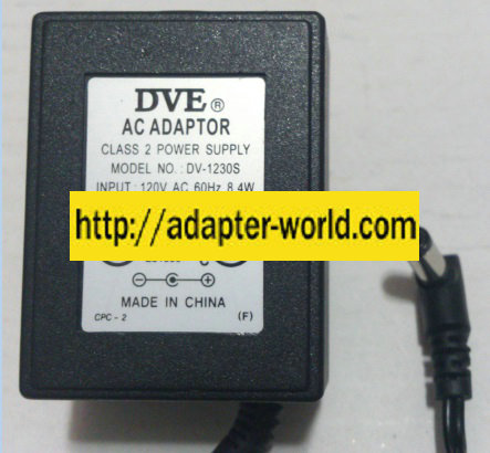 DVE DV-1230S AC ADAPTER 12VDC 300mA -( )- 2x5.5x10mm 90 Degree