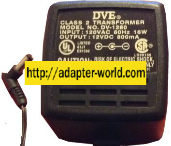 DVE DV-1280 AC ADAPTER 12V DC 800mA (-) 2.5x5.5mm New 2.4 x 5
