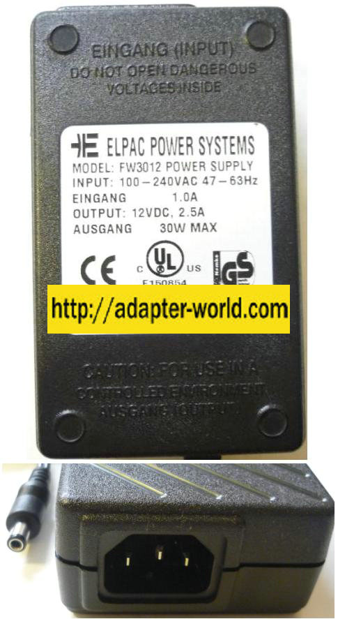 ELPAC POWER SYSTEM FW3012 AC ADAPTER 12V 2.5A