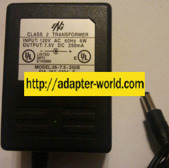 ENG 35-7.5-250B AC ADAPTER 7.5VDC 250MA NEW -( ) 2x5.5x12mm Rou