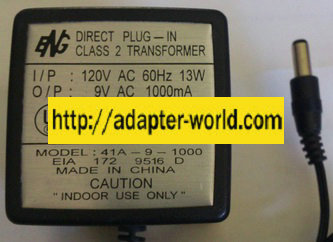 ENG 41A-9-1000 AC ADAPTER 9V 1000mA NEW 2.5x5.5x12mm