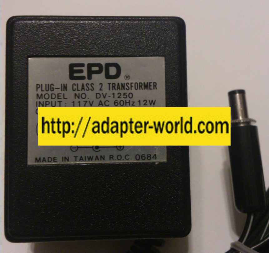 EPD DV-1250 AC ADAPTER 12VDC 500mA NEW 2.5x5.5x9.5mm -( )-