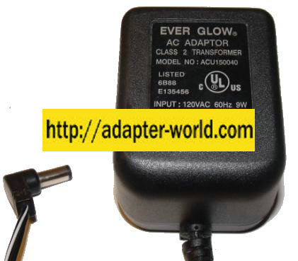 EVER GLOW ACU150040 AC ADAPTER 15VAC 400mA NEW 2.4x5.5x 2mm ROU